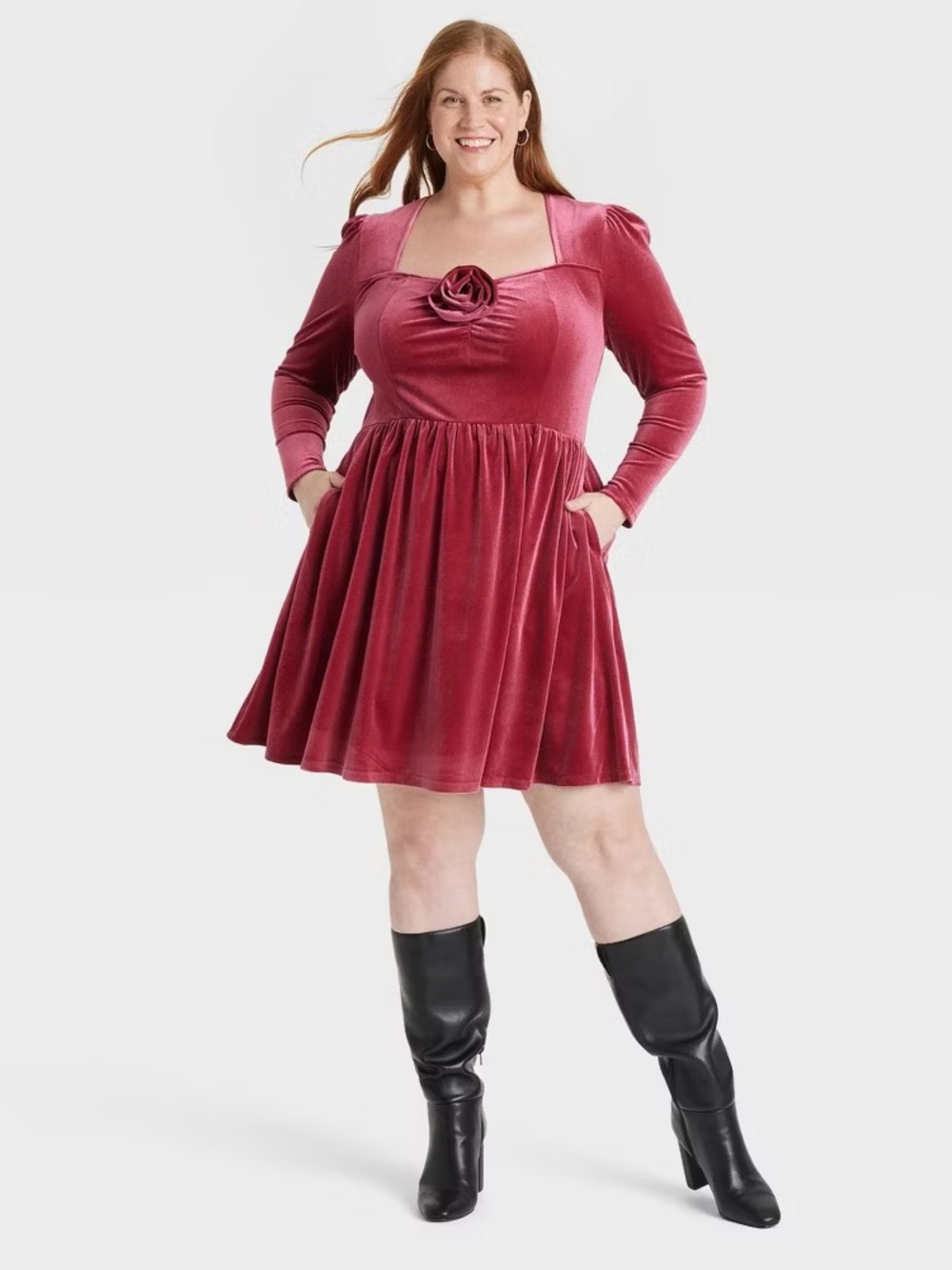 Ava & Viv Rose Velvet Rose-Accent Skater Dress